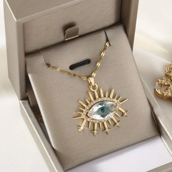 Evil Eye Faux Crystal Zircon Pendant Necklace Sparkling Crystal Dazzling Zircon - Picture 1 of 3